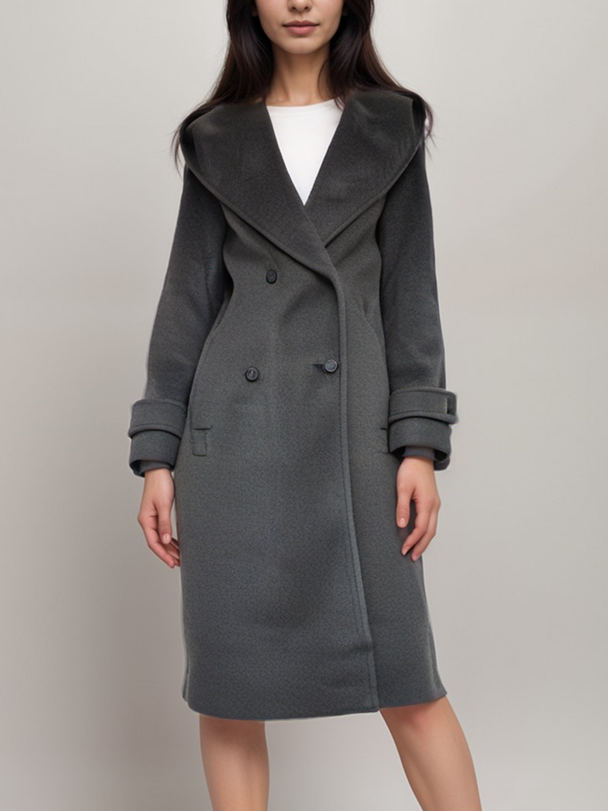  Vegan Wool Long Wrap Coat