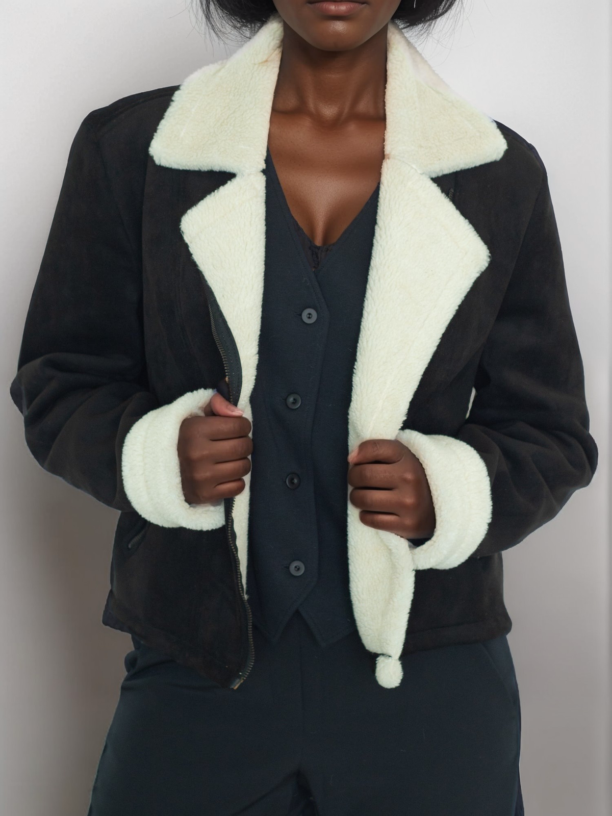  Recycled Vegan Shearling Moto Jacket