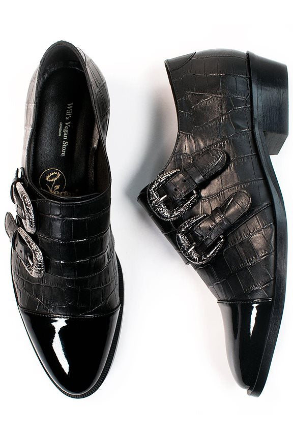  Monk Straps Mock Croc Black