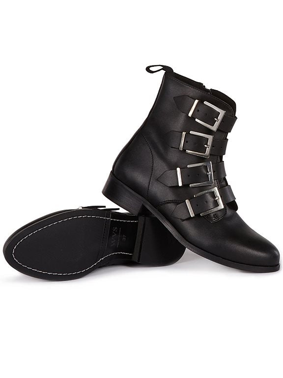  Biker Boots 4 Strap Black