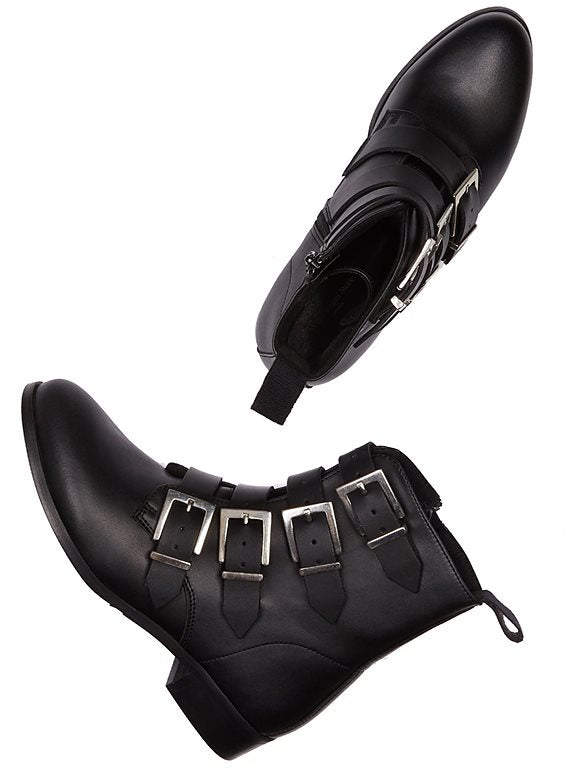  Biker Boots 4 Strap Black