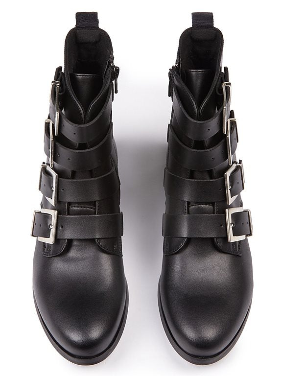  Biker Boots 4 Strap Black