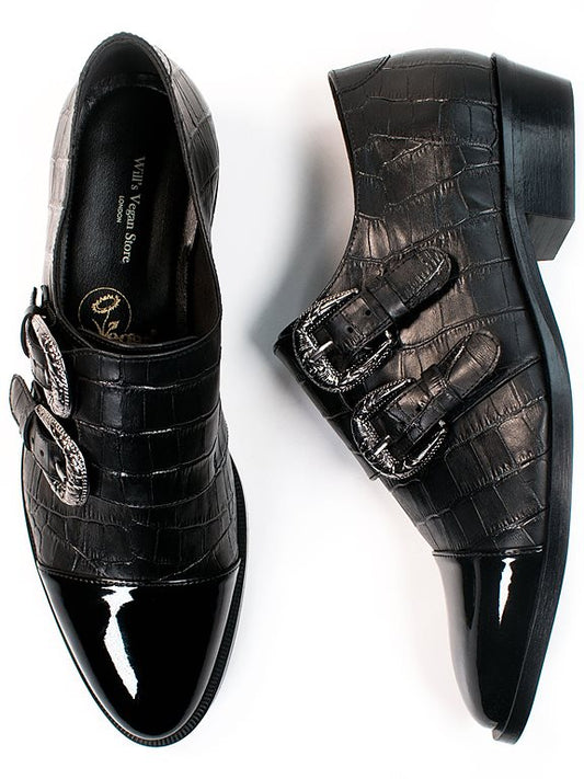  Monk Straps Mock Croc Black