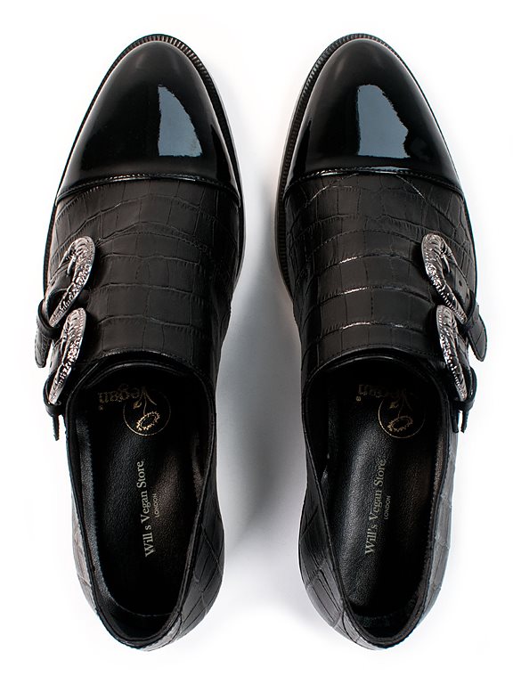  Monk Straps Mock Croc Black