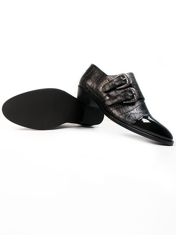  Monk Straps Mock Croc Black