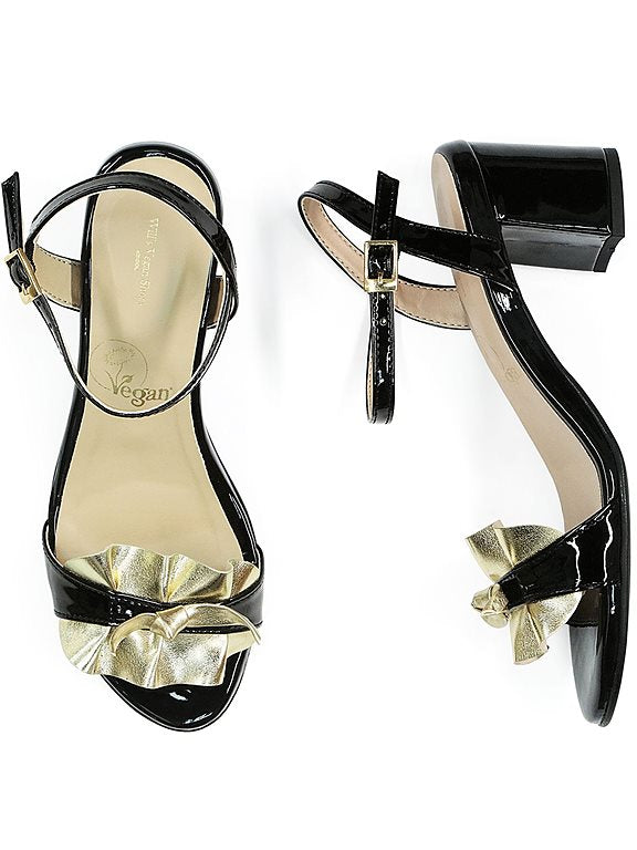  Sandals Ruffle Black & Gold