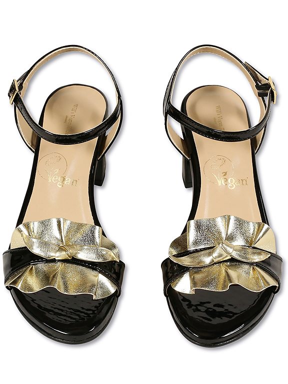  Sandals Ruffle Black & Gold