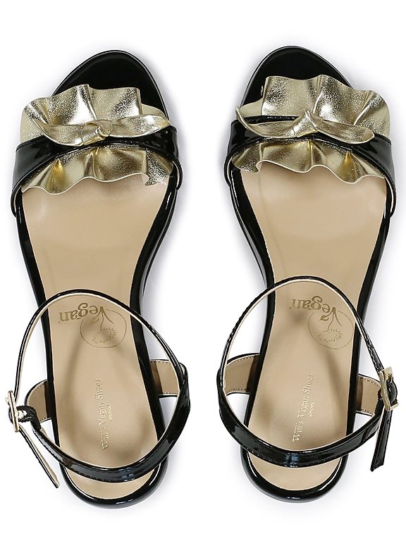  Sandals Ruffle Black & Gold