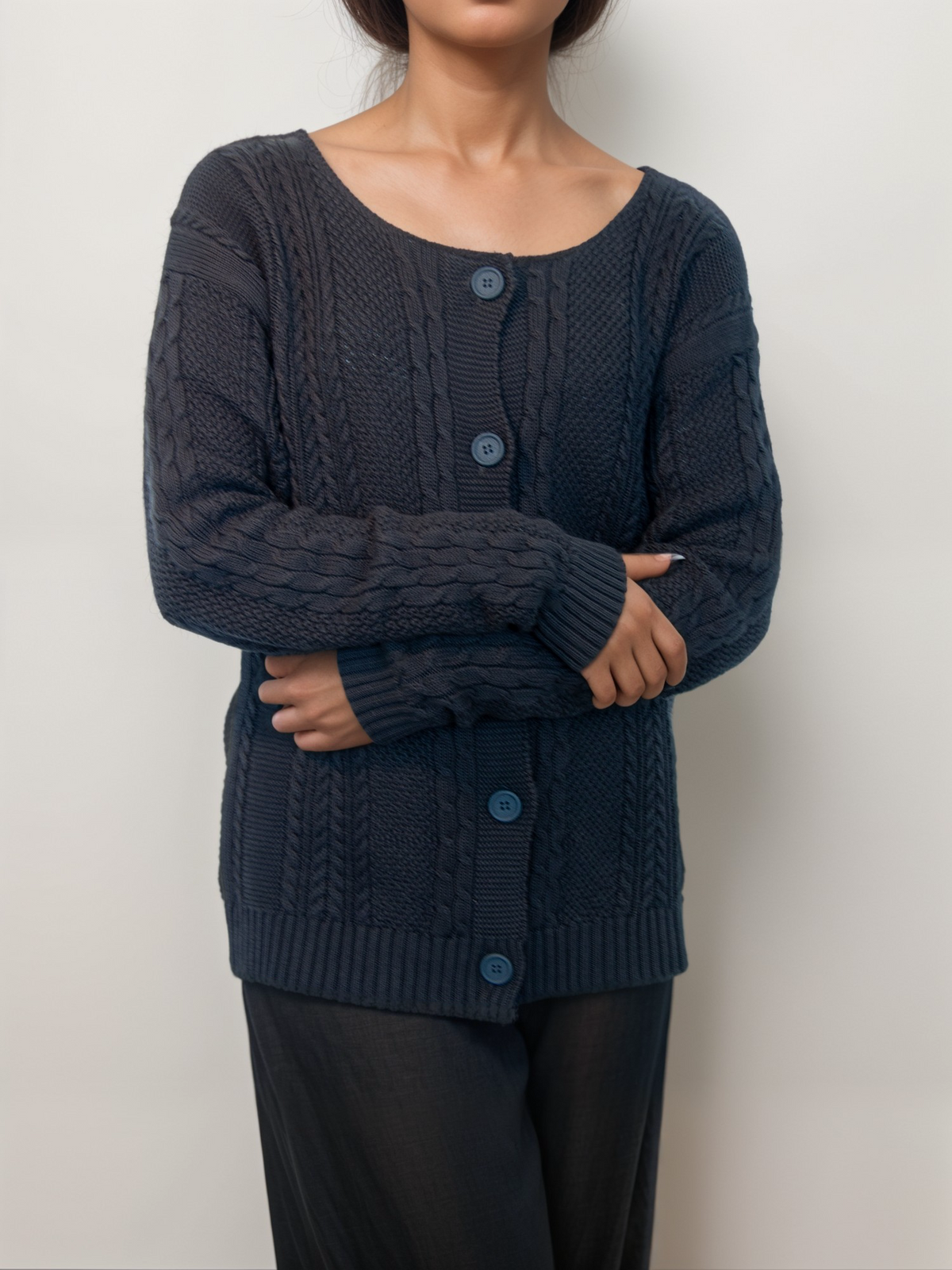  Chunky Button Up Knited Cardigan
