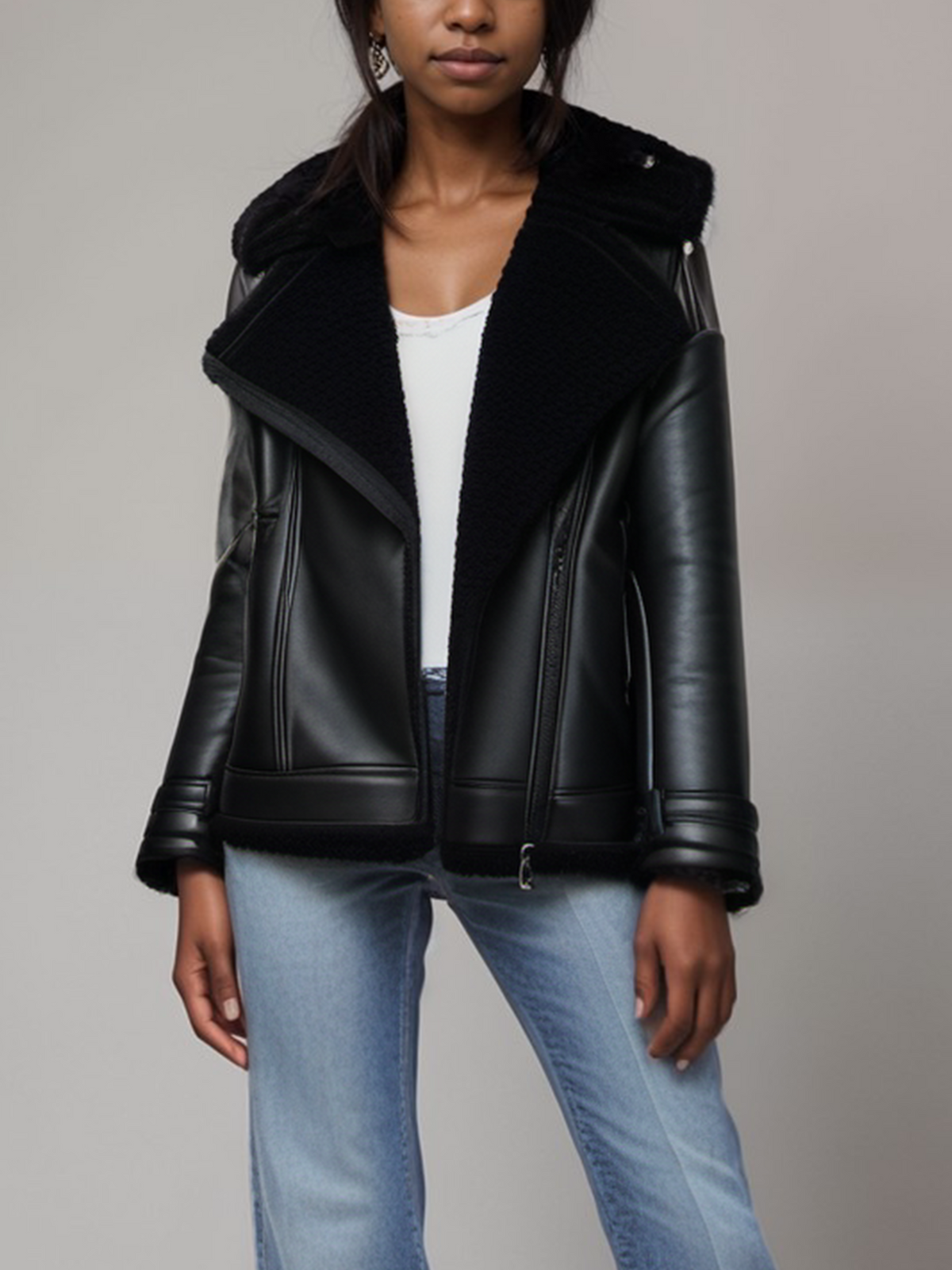  Oversized Recycled Vegan Shearling Aviator Jacket